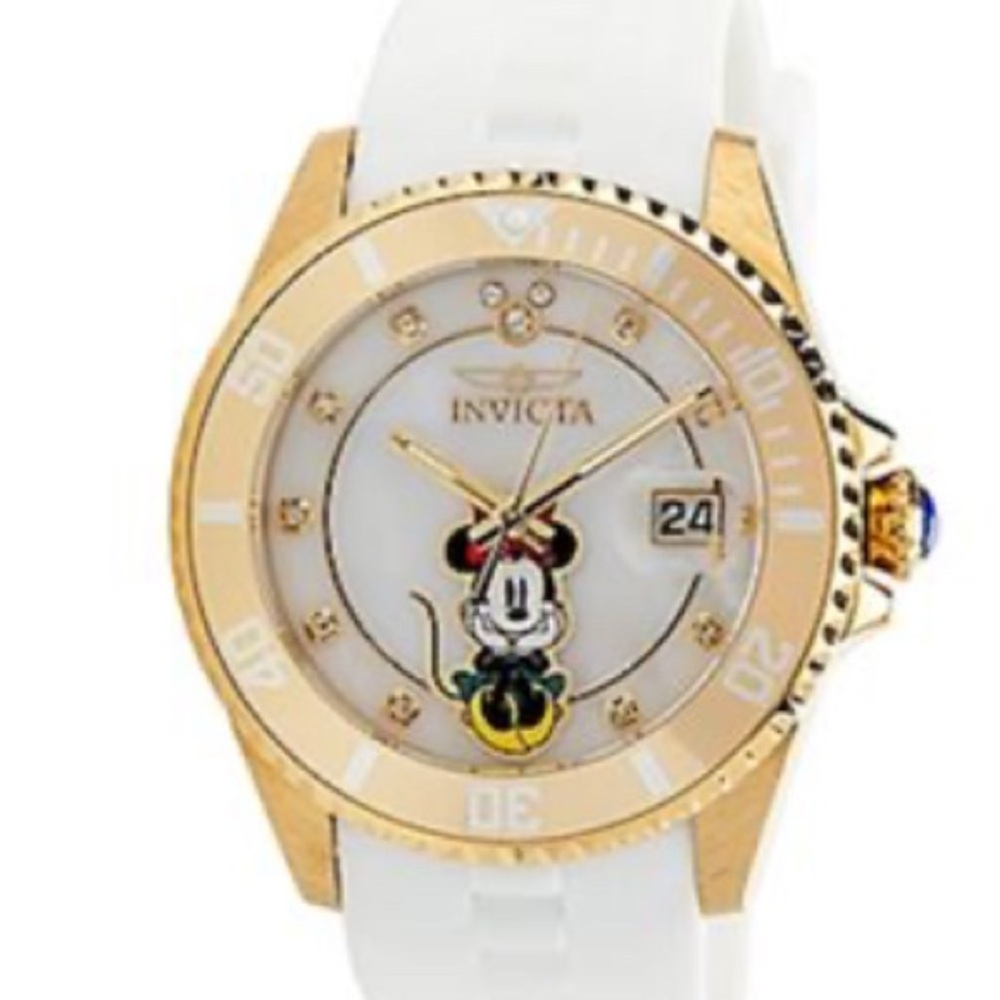 Invicta Gold and White Watch with Mickey Mouse Design